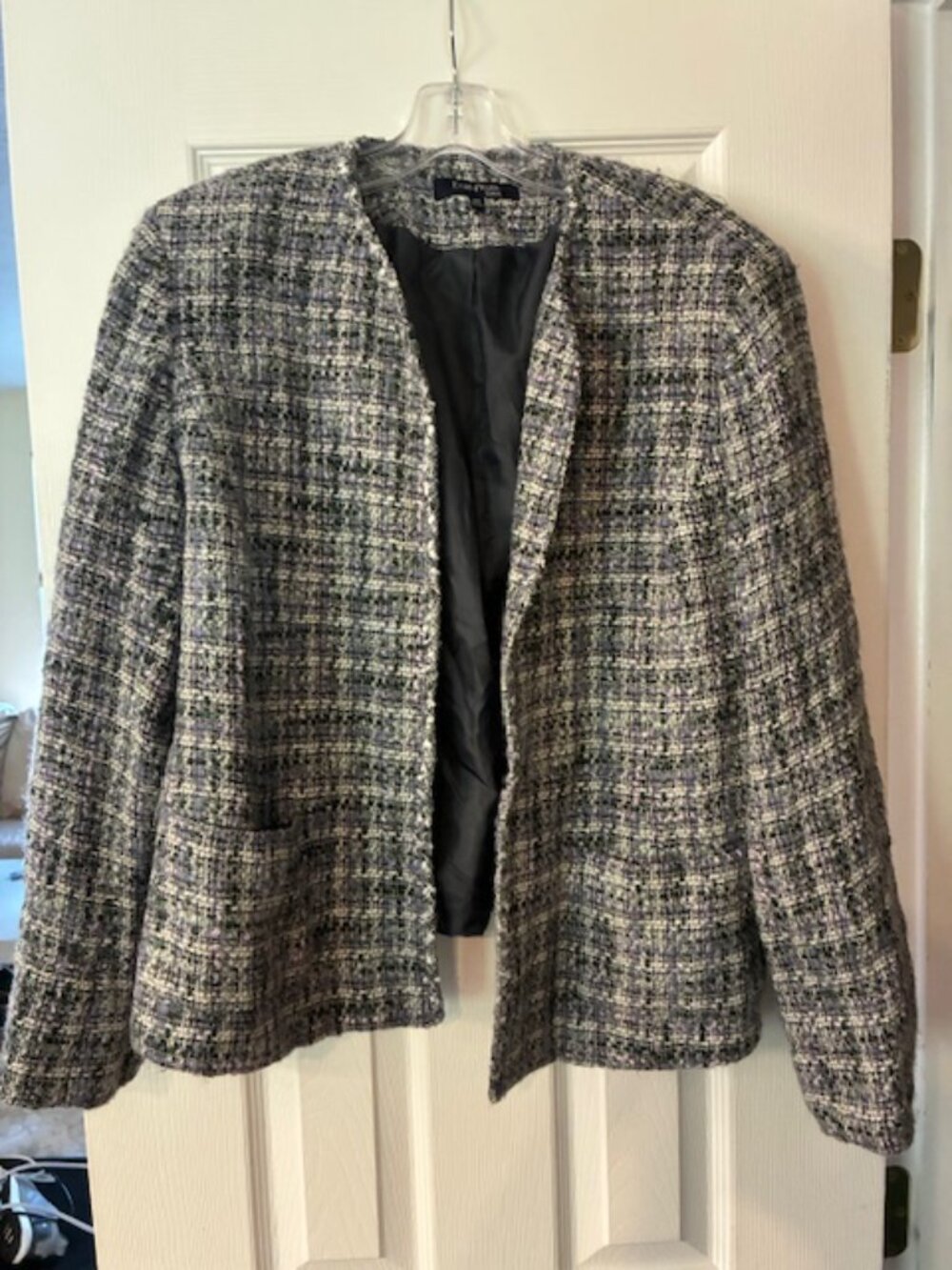 Evan Picone Women's Tweed Gray Purple Lined Classic Blazer Jacket Size 18W
